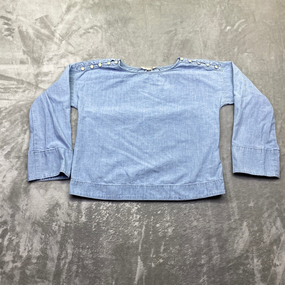 Madewell Convertible Cold‎ Shoulder Chambray Blouse Women's Light Blue L/S XS